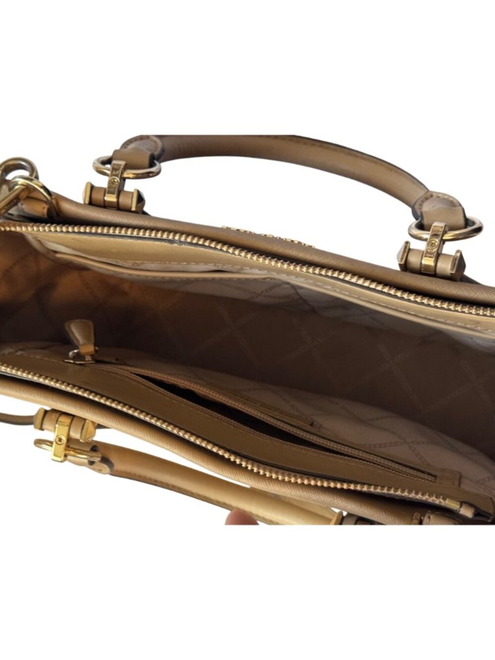 Michael Kors Beige Saffiano Leather Satchel With Adjustable Crossbody Strap - Picture 10 of 11